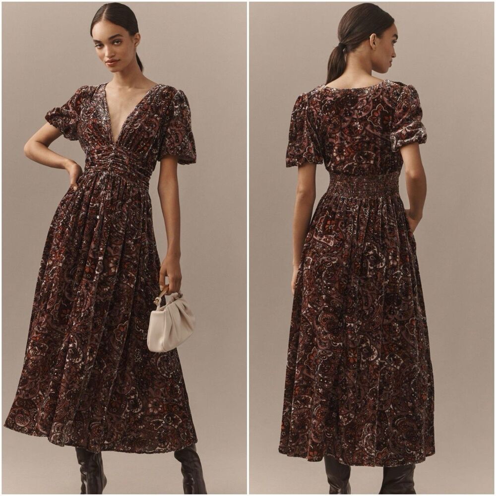 Anthropologie The Katerina Button Front Dress Velvet Edition Size 2